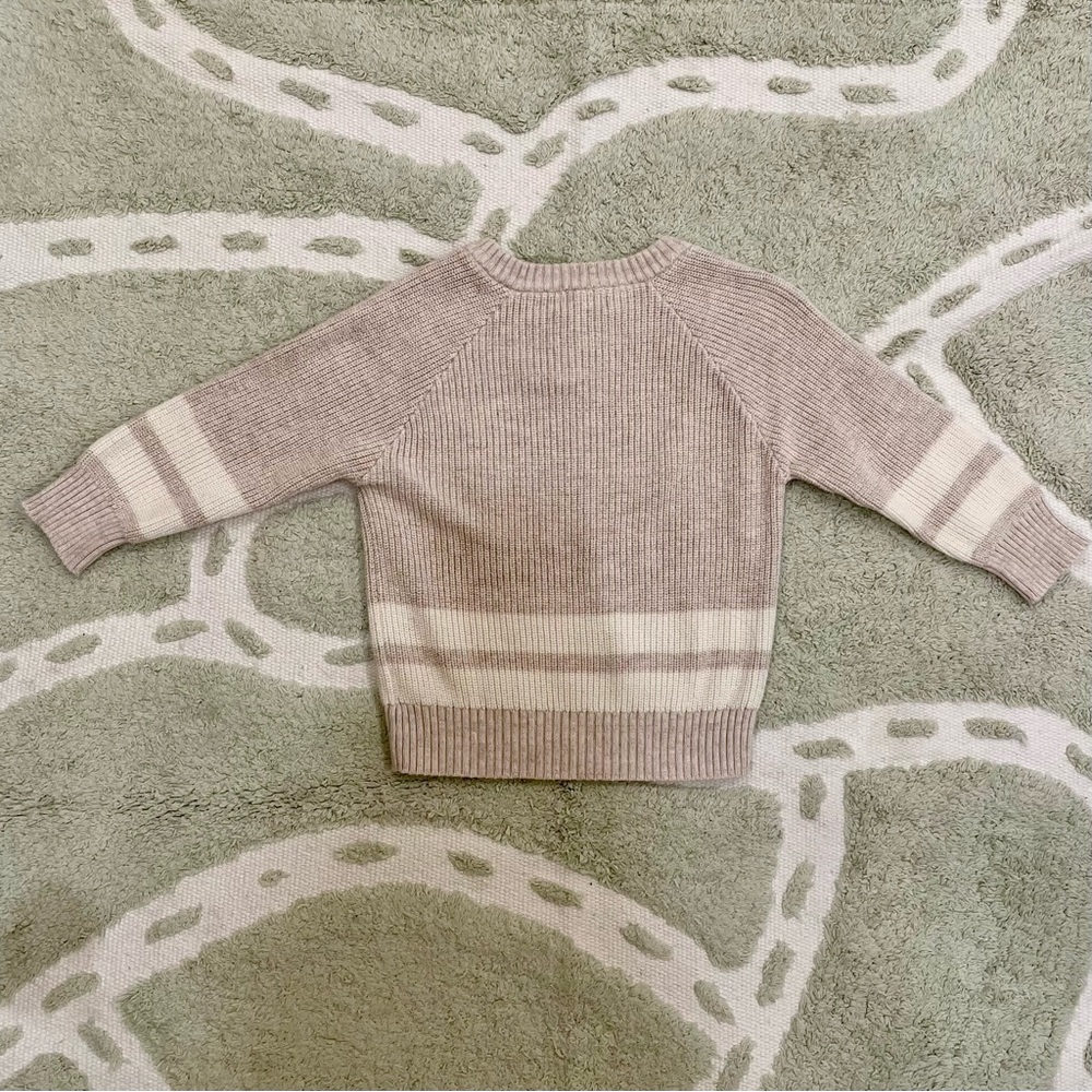 Cat & Jack Varsity Stripe Henley Sweater in Beige/White - 2T - Picture 4 of 4